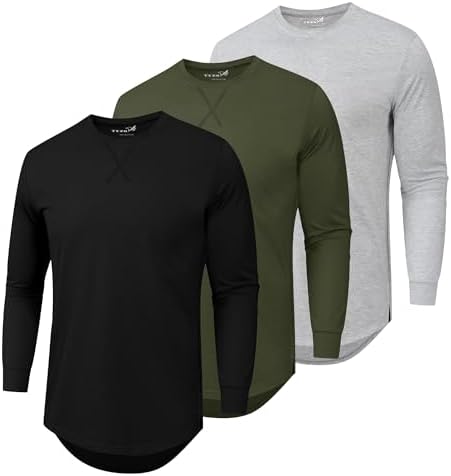 Longline tees, 3-pack in Black + Light Grey + Army Green