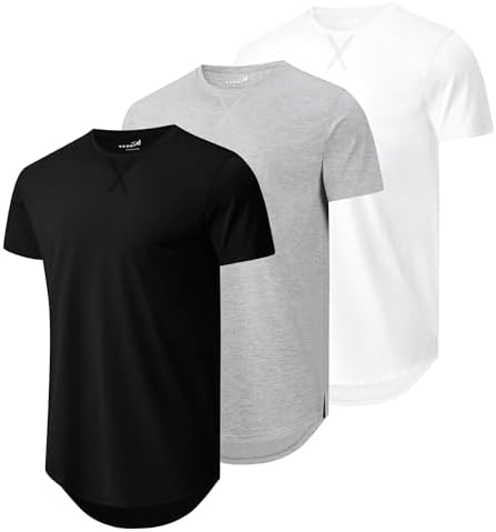 Longline tees, 3-pack in Black / Light Grey / White