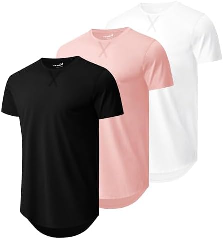 Longline tees, 3-pack in Black / White / Pink