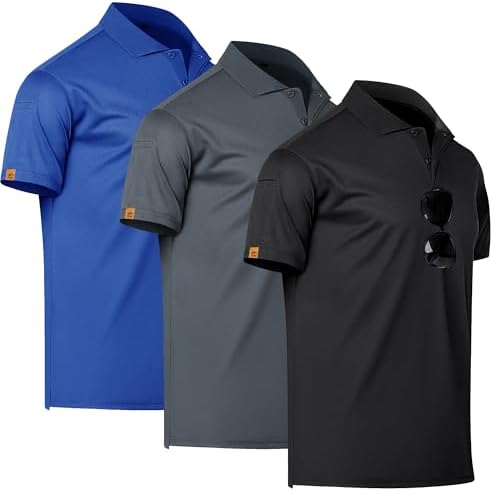 Quick-dry golf polo, 3-pack in Black / Dark Grey / Blue